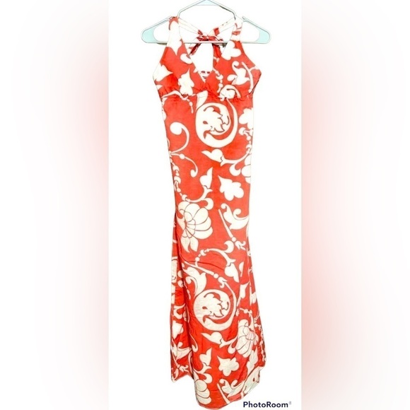 Old Navy Orange & White Long Sundress-Tied Behind Neck Size Medium - Picture 1 of 4